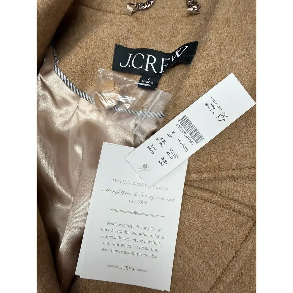 NWT J.Crew Italian Wool Melton Double Breasted Peacoat Camel Size 2 - Picture 5 of 6